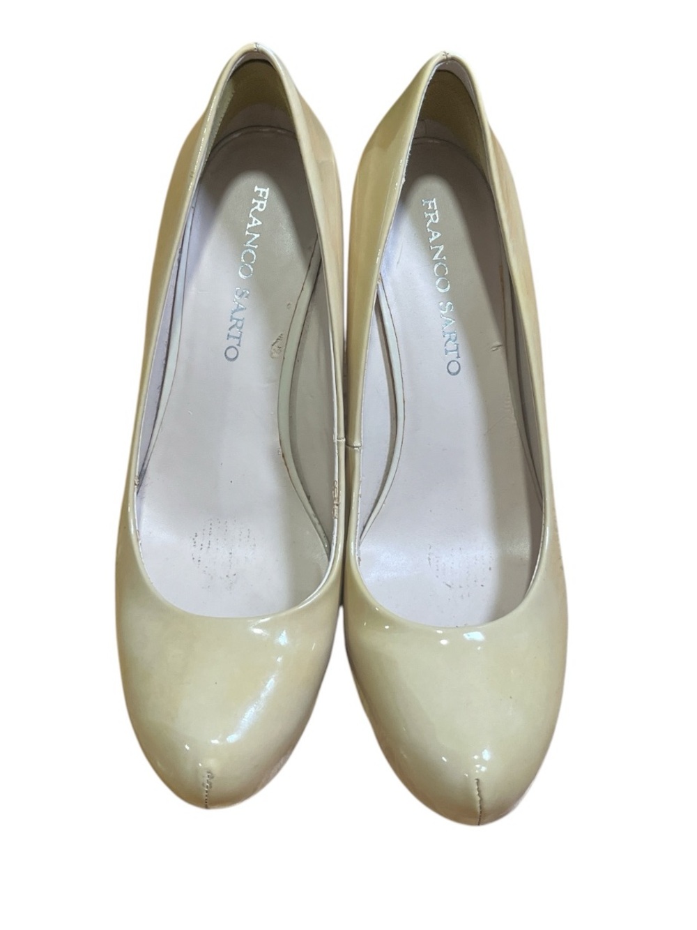 Franco Sarto Cream Patent Round-Toe Pumps